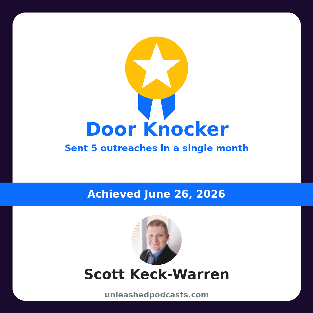 Scott Keck-Warren earned the "Door Knocker" badge on UnleashedPodcasts